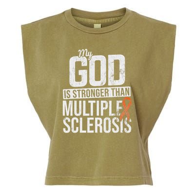 God Stronger Multiple Sclerosis Ms Awareness Orange Ribbon Garment-Dyed Women's Muscle Tee