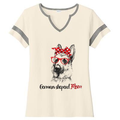 German Shepherd Mom Happy Mother's Day Red Headband Gift Ladies Halftime Notch Neck Tee