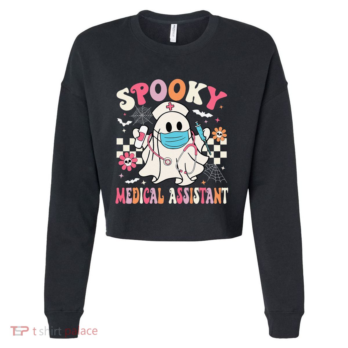 Groovy Spooky Medical Assistant Cute Halloween Med Assistant Cropped Pullover Crew