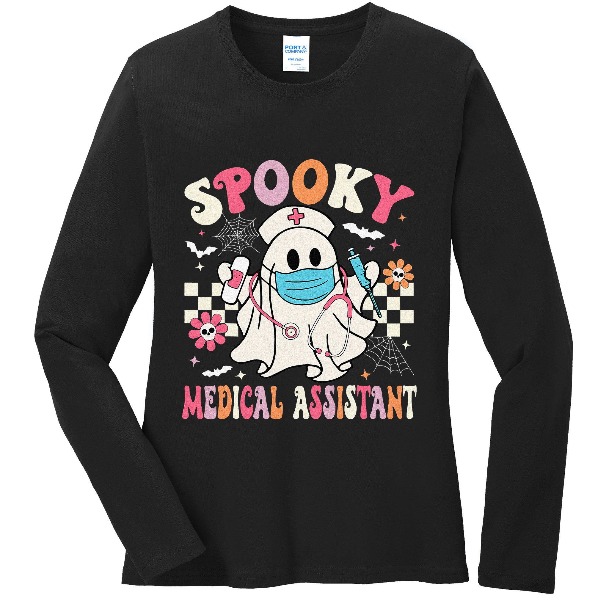 Groovy Spooky Medical Assistant Cute Halloween Med Assistant Ladies Long Sleeve Shirt