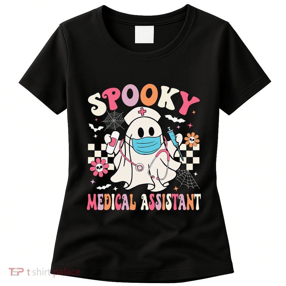 Groovy Spooky Medical Assistant Cute Halloween Med Assistant Womens T-Shirt