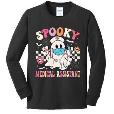 Groovy Spooky Medical Assistant Cute Halloween Med Assistant Kids Long Sleeve Shirt