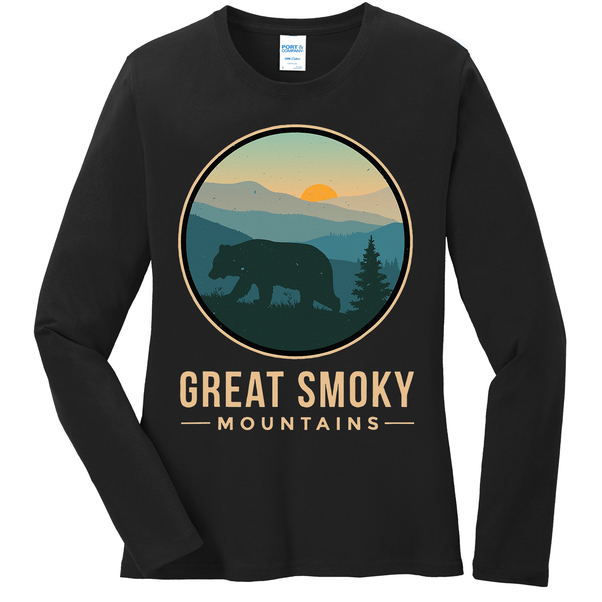 Great Smoky Mountains National Park Retro Bear Ladies Long Sleeve Shirt