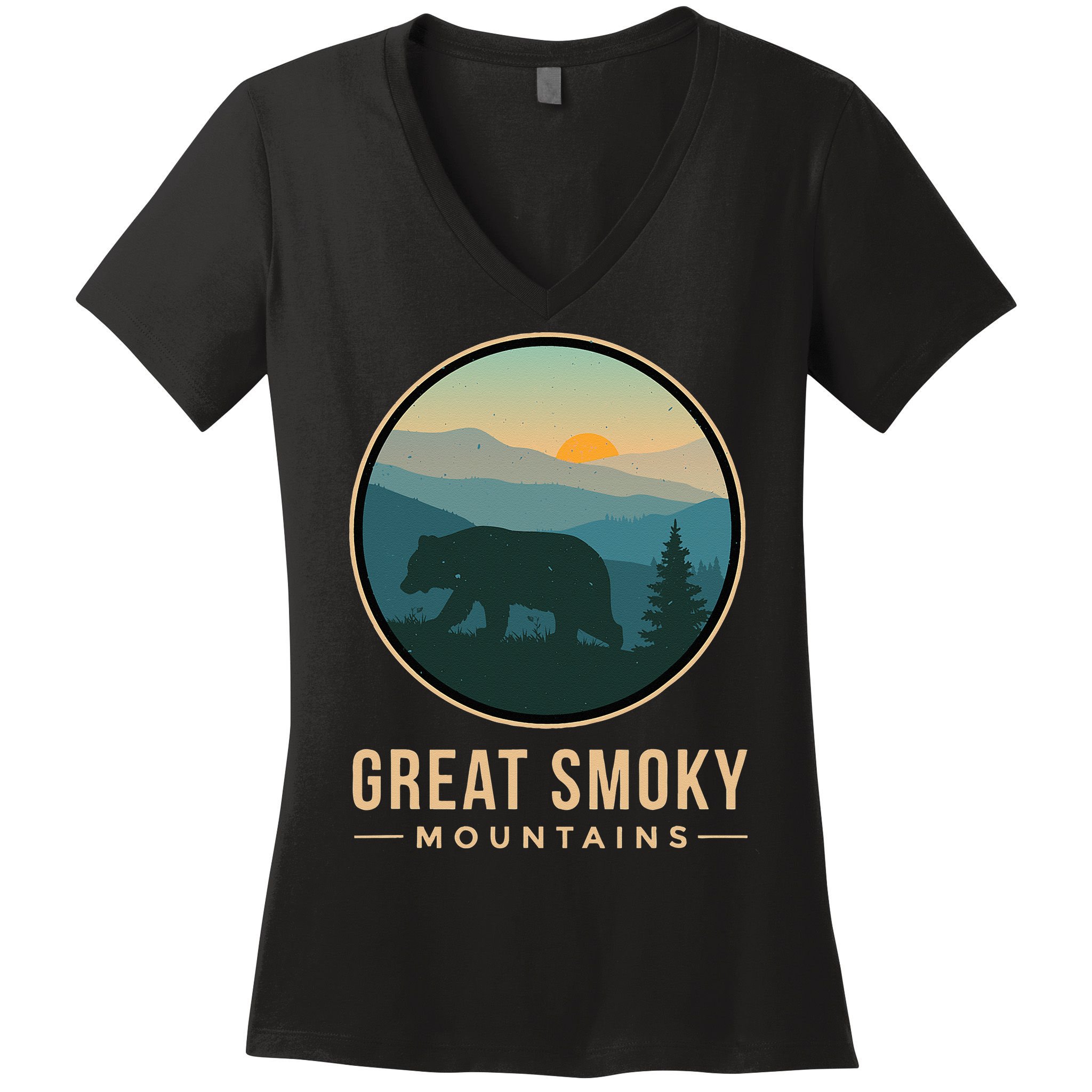 Great Smoky Mountains National Park Retro Bear Women's V-Neck T-Shirt