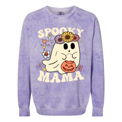 Groovy Spooky Mama Vibe Halloween Floral Ghost Spooky Season Gift Colorblast Crewneck Sweatshirt