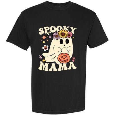 Groovy Spooky Mama Vibe Halloween Floral Ghost Spooky Season Gift Garment-Dyed Heavyweight T-Shirt