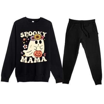 Groovy Spooky Mama Vibe Halloween Floral Ghost Spooky Season Gift Premium Crewneck Sweatsuit Set