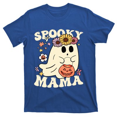 Groovy Spooky Mama Vibe Halloween Floral Ghost Spooky Season Gift T-Shirt