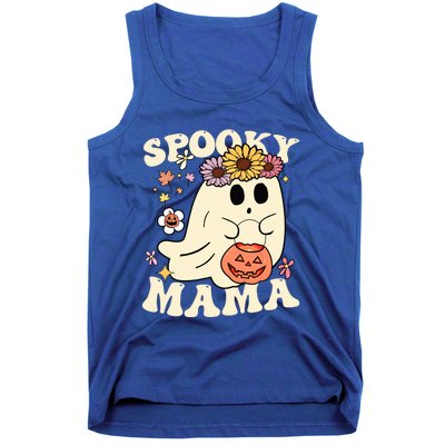 Groovy Spooky Mama Vibe Halloween Floral Ghost Spooky Season Gift Tank Top