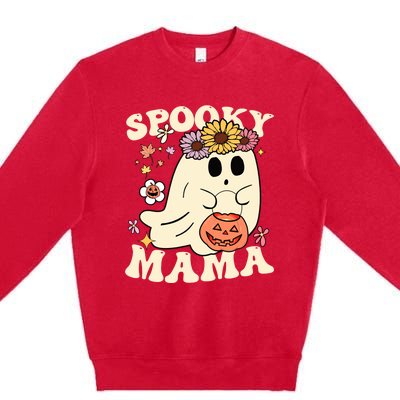 Groovy Spooky Mama Vibe Halloween Floral Ghost Spooky Season Gift Premium Crewneck Sweatshirt