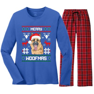 Ger Shepherd Merry Woofmas Gift Christmas Dog Gift Women's Long Sleeve Flannel Pajama Set 