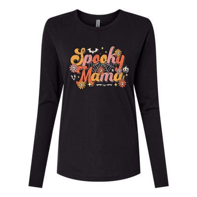 Groovy Spooky Mama Retro Halloween Ghost Witchy Spooky Mom Womens Cotton Relaxed Long Sleeve T-Shirt