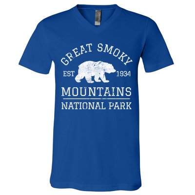 Great Smoky Mountains National Park Tennessee Bear Hiking Gift V-Neck T-Shirt