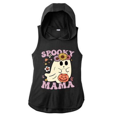 Groovy Spooky Mama Vibes Halloween Hippi Ghost Spooky Season Meaningful Gift Ladies PosiCharge Tri-Blend Wicking Draft Hoodie Tank