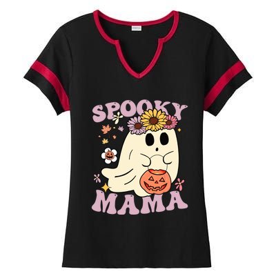 Groovy Spooky Mama Vibes Halloween Hippi Ghost Spooky Season Meaningful Gift Ladies Halftime Notch Neck Tee