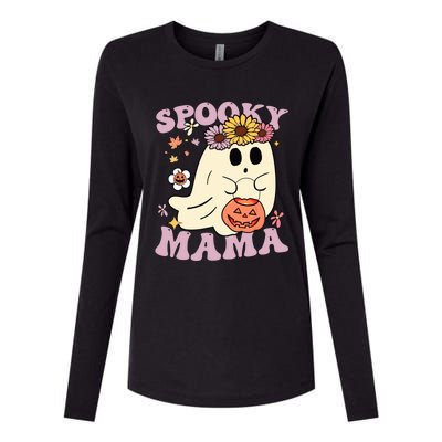 Groovy Spooky Mama Vibes Halloween Hippi Ghost Spooky Season Meaningful Gift Womens Cotton Relaxed Long Sleeve T-Shirt