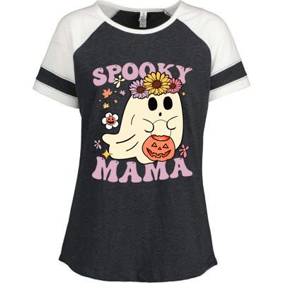 Groovy Spooky Mama Vibes Halloween Hippi Ghost Spooky Season Meaningful Gift Enza Ladies Jersey Colorblock Tee