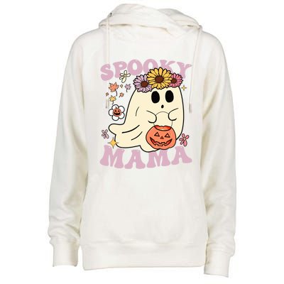 Groovy Spooky Mama Vibes Halloween Hippi Ghost Spooky Season Meaningful Gift Womens Funnel Neck Pullover Hood