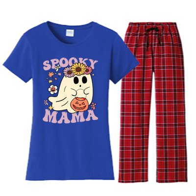 Groovy Spooky Mama Vibes Halloween Hippi Ghost Spooky Season Meaningful Gift Women's Flannel Pajama Set