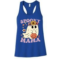 Groovy Spooky Mama Vibes Halloween Hippi Ghost Spooky Season Meaningful Gift Women's Racerback Tank