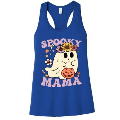 Groovy Spooky Mama Vibes Halloween Hippi Ghost Spooky Season Meaningful Gift Women's Racerback Tank