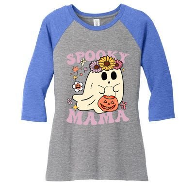 Groovy Spooky Mama Vibes Halloween Hippi Ghost Spooky Season Meaningful Gift Women's Tri-Blend 3/4-Sleeve Raglan Shirt