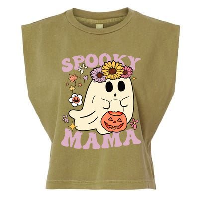 Groovy Spooky Mama Vibes Halloween Hippi Ghost Spooky Season Meaningful Gift Garment-Dyed Women's Muscle Tee