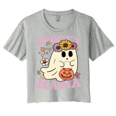 Groovy Spooky Mama Vibes Halloween Hippi Ghost Spooky Season Meaningful Gift Women's Crop Top Tee