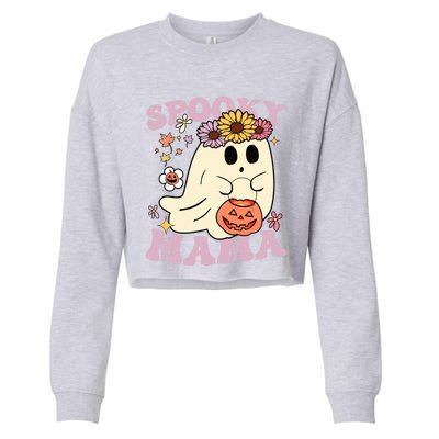 Groovy Spooky Mama Vibes Halloween Hippi Ghost Spooky Season Meaningful Gift Cropped Pullover Crew