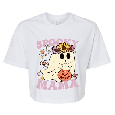 Groovy Spooky Mama Vibes Halloween Hippi Ghost Spooky Season Meaningful Gift Bella+Canvas Jersey Crop Tee