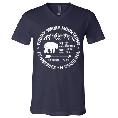 Great Smoky Mountains National Park NC TN Grunge Art Novelty V-Neck T-Shirt