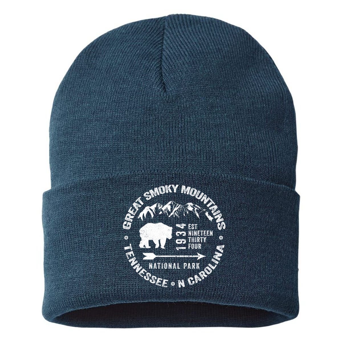 Great Smoky Mountains National Park NC TN Grunge Art Novelty Sustainable Knit Beanie