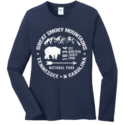 Great Smoky Mountains National Park NC TN Grunge Art Novelty Ladies Long Sleeve Shirt