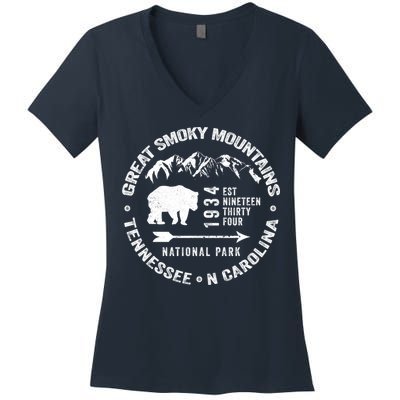 Great Smoky Mountains National Park NC TN Grunge Art Novelty Women's V-Neck T-Shirt