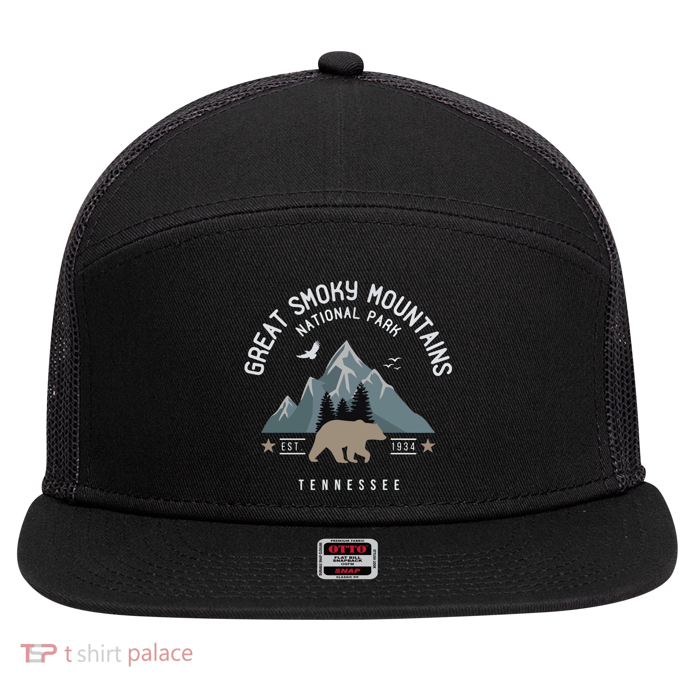 Great Smoky Mountains National Park Tennessee Camping 7 Panel Mesh Trucker Snapback Hat