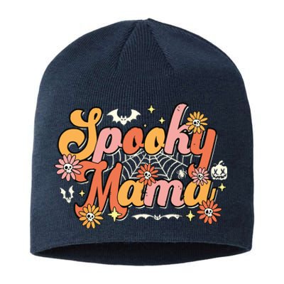 Groovy Spooky Mama Retro Halloween Ghost Witchy Spooky Mom Sustainable Beanie