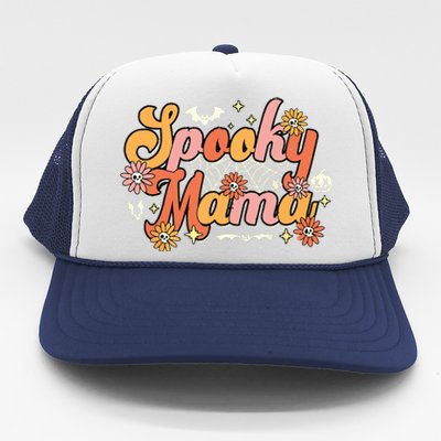 Groovy Spooky Mama Retro Halloween Ghost Witchy Spooky Mom Trucker Hat