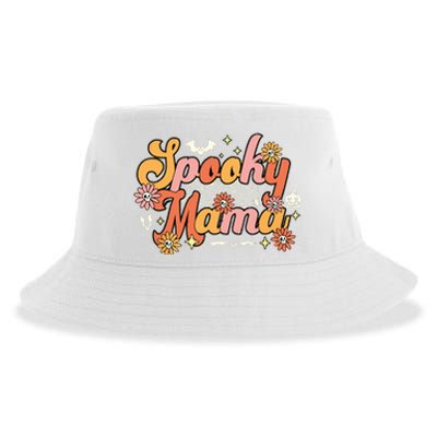 Groovy Spooky Mama Retro Halloween Ghost Witchy Spooky Mom Sustainable Bucket Hat