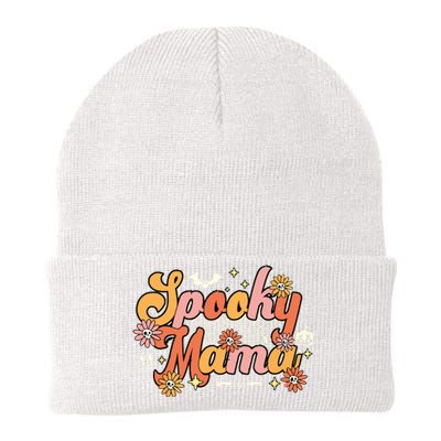 Groovy Spooky Mama Retro Halloween Ghost Witchy Spooky Mom Knit Cap Winter Beanie