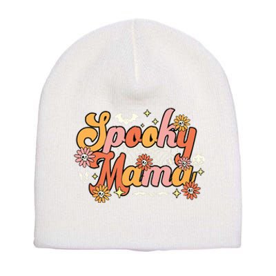 Groovy Spooky Mama Retro Halloween Ghost Witchy Spooky Mom Short Acrylic Beanie