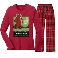 Great Smoky Mountains National Park Funny Bear Vintage Women's Long Sleeve Flannel Pajama Set 