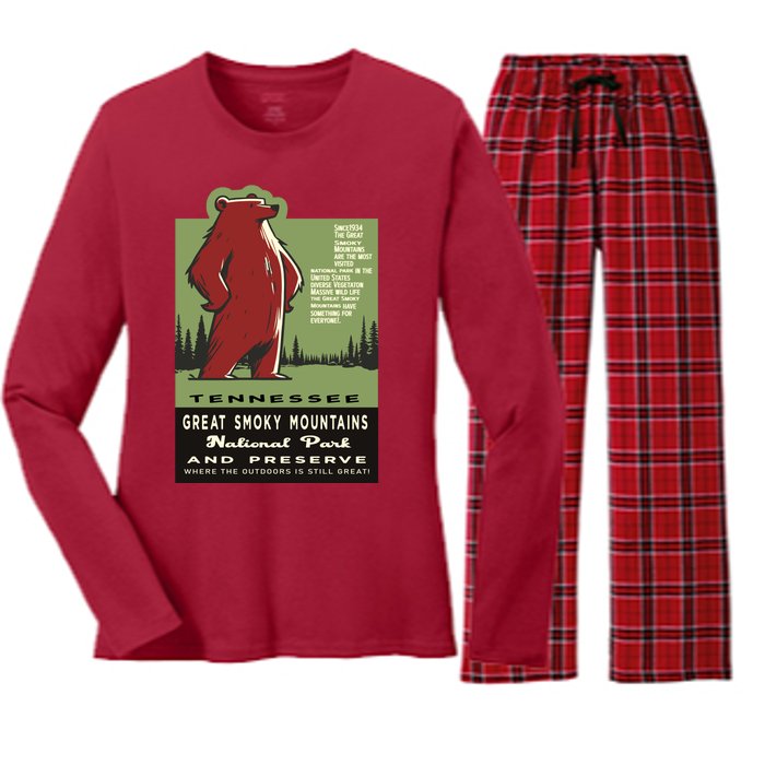 Great Smoky Mountains National Park Funny Bear Vintage Women's Long Sleeve Flannel Pajama Set 