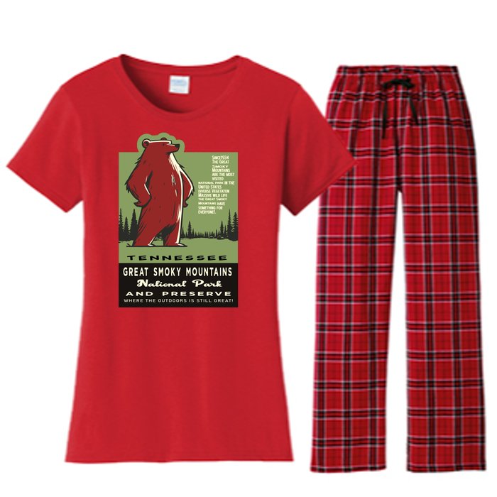 Great Smoky Mountains National Park Funny Bear Vintage Women's Flannel Pajama Set