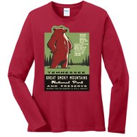 Great Smoky Mountains National Park Funny Bear Vintage Ladies Long Sleeve Shirt