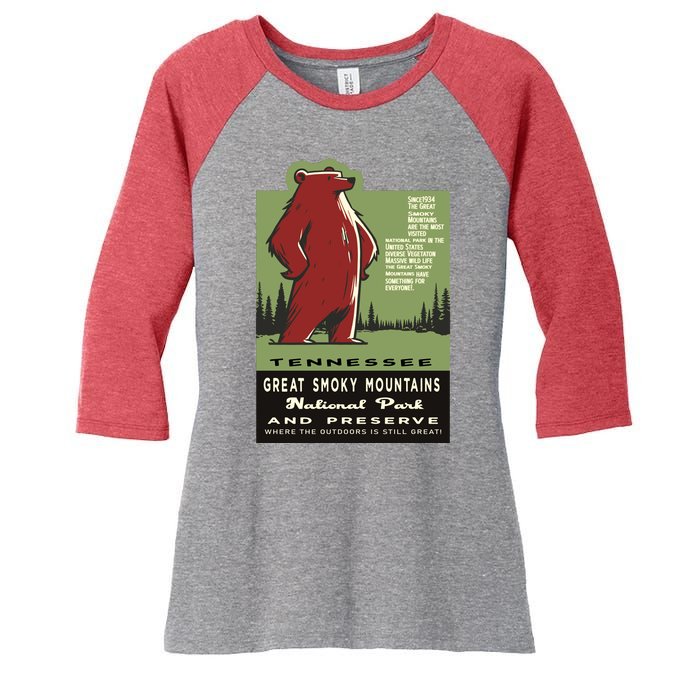 Great Smoky Mountains National Park Funny Bear Vintage Women's Tri-Blend 3/4-Sleeve Raglan Shirt