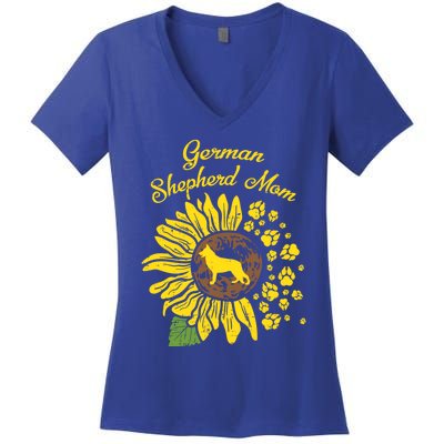 Ger Shepherd Mom Sunflower Paws K9 Dog Lover Owner Gift Women's V-Neck T-Shirt