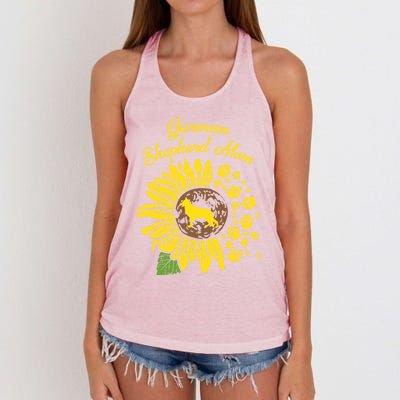 Ger Shepherd Mom Sunflower Paws K9 Dog Lover Owner Gift Women's Knotted Racerback Tank