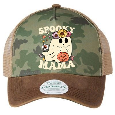 Groovy Spooky Mama Vibe Halloween Floral Ghost Spooky Season Gift Legacy Tie Dye Trucker Hat