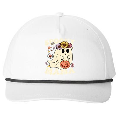 Groovy Spooky Mama Vibe Halloween Floral Ghost Spooky Season Gift Snapback Five-Panel Rope Hat