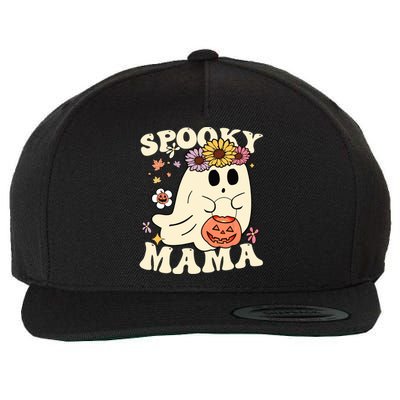 Groovy Spooky Mama Vibe Halloween Floral Ghost Spooky Season Gift Wool Snapback Cap